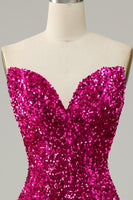 Load image into Gallery viewer, Fuchsia Sweetheart Neck Sequined Mermaid Prom Dress With Sweep Train