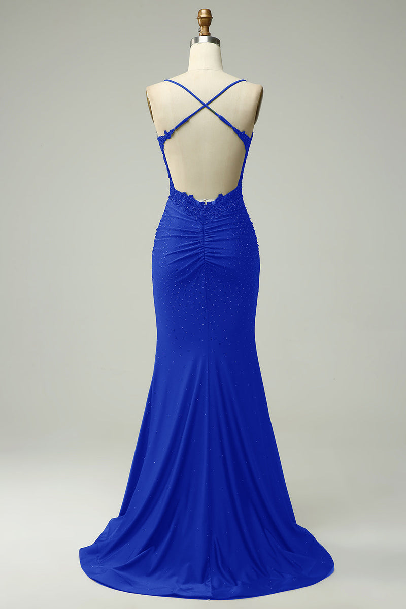 Load image into Gallery viewer, Mermaid Halter Dark Red Prom Dress with Appliques