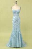 Load image into Gallery viewer, Mermaid Blue Long Prom Dress Backless Evening Dress