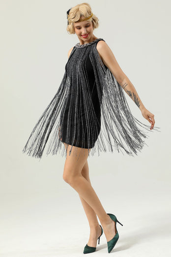Round Neck Black Fringed Cocktail Party Dress