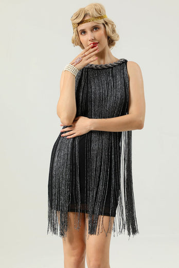 Round Neck Black Fringed Cocktail Party Dress
