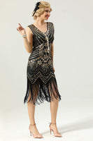 Load image into Gallery viewer, Sparkly Roaring 20s Vintage Black and Gold Sequin 1920s Dress