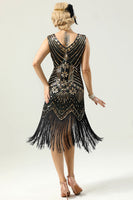 Load image into Gallery viewer, Sparkly Roaring 20s Vintage Black and Gold Sequin 1920s Dress