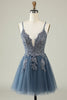 Load image into Gallery viewer, A Line Spaghetti Straps Blush Short Homecoming Dress with Criss Cross Back