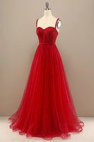 Load image into Gallery viewer, Beautiful Red A Line Tulle Sweetheart Prom Dress with Beading