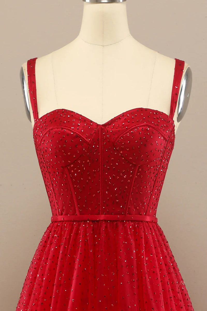 Load image into Gallery viewer, Beautiful Red A Line Tulle Sweetheart Prom Dress with Beading