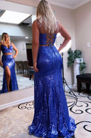 Load image into Gallery viewer, Two Piece Orange Sequins Mermaid Prom Dress with Slit