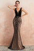 Load image into Gallery viewer, Mermaid Sequins V-Neck Black Prom Dress