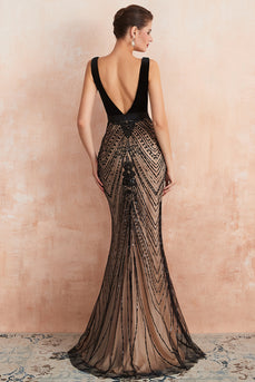 Mermaid Sequins V-Neck Black Prom Dress