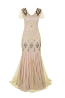 Load image into Gallery viewer, V Neck Black and Gold Sequins 1920s Dress With 20s Accessories Set