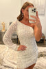 Load image into Gallery viewer, White Beaded Sequins One Shoulder Tight Homecoming Dress