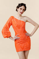 Load image into Gallery viewer, Bodycon One Shoulder Orange Sequins Cocktail Dress
