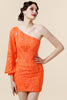 Load image into Gallery viewer, Bodycon One Shoulder Orange Sequins Cocktail Dress