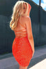 Load image into Gallery viewer, Bodycon Spaghetti Straps Orange Sequins Short Homecoming Dress