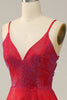 Load image into Gallery viewer, A Line Red Spaghetti Straps Beaded Long Prom Dress
