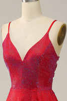 Load image into Gallery viewer, A Line Red Spaghetti Straps Beaded Long Prom Dress