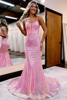Load image into Gallery viewer, Sparkly Pink Sequin Long Mermaid Corset Prom Dress