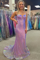 Load image into Gallery viewer, Sparkly Pink Sequin Long Mermaid Corset Prom Dress
