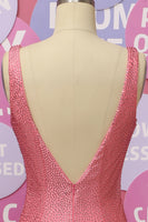 Load image into Gallery viewer, Mermaid Pink Deep V Neck Open Back Prom Dress With Beading