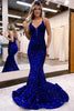Load image into Gallery viewer, Sparkly Royal Blue Lace-Up Back Sequins Mermaid Long Prom Dress