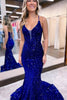 Load image into Gallery viewer, Sparkly Royal Blue Lace-Up Back Sequins Mermaid Long Prom Dress