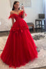 Load image into Gallery viewer, A Line Off the Shoulder Red Long Prom Dress with Feathers