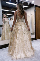 Load image into Gallery viewer, A Line Spaghetti Straps Lilac Corset Prom Dress with Appliques