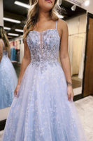 Load image into Gallery viewer, A Line Spaghetti Straps Lilac Long Prom Dress with Split Front