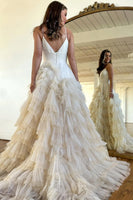 Load image into Gallery viewer, Light Pink Tulle Tiered A-Line Long Prom Dress