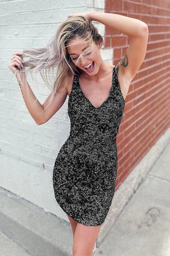 Royal Blue V Neck Bodycon Sequins Homecoming Dress