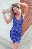 Load image into Gallery viewer, Royal Blue V Neck Bodycon Sequins Homecoming Dress