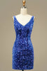 Load image into Gallery viewer, Royal Blue V Neck Bodycon Sequins Homecoming Dress