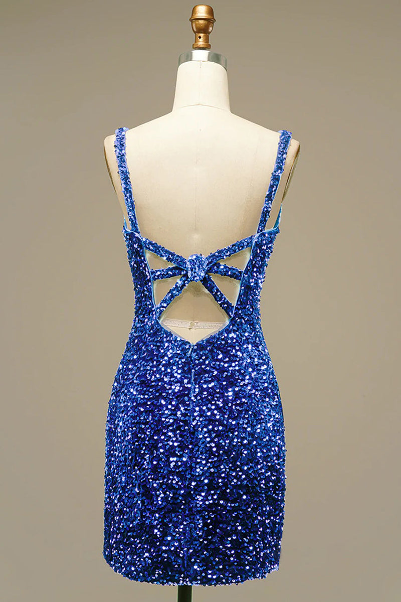 Load image into Gallery viewer, Royal Blue V Neck Bodycon Sequins Homecoming Dress