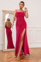 Load image into Gallery viewer, Hot Pink Spaghetti Straps Sequin Prom Dress