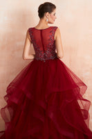 Load image into Gallery viewer, A-Line Burgundy Sequins Prom Dress With Beading