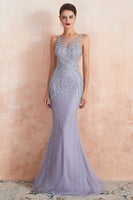 Load image into Gallery viewer, Mermaid Beading Lavender Open Back Evening Dress