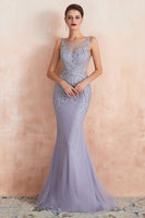 Load image into Gallery viewer, Mermaid Beading Lavender Open Back Evening Dress