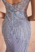 Load image into Gallery viewer, Mermaid Beading Lavender Open Back Evening Dress