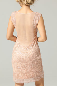 Pink Sequin Round Neck 1920s Dress