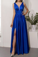 Load image into Gallery viewer, Champagne Satin Long Prom Dress with Slit