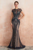 Load image into Gallery viewer, Sparkly Mermaid Beaded Keyhole Black Long Evening Dress