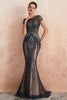 Load image into Gallery viewer, Sparkly Mermaid Beaded Keyhole Black Long Evening Dress