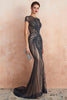 Load image into Gallery viewer, Sparkly Mermaid Beaded Keyhole Black Long Evening Dress