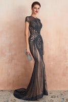 Load image into Gallery viewer, Sparkly Black Mermaid Beaded Black Long Evening Dress with Keyhole