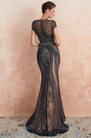 Load image into Gallery viewer, Sparkly Black Mermaid Beaded Black Long Evening Dress with Keyhole