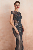 Load image into Gallery viewer, Sparkly Black Mermaid Beaded Black Long Evening Dress with Keyhole