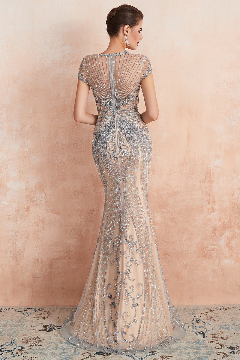 Load image into Gallery viewer, Sparkly Mermaid Beaded Keyhole Black Long Evening Dress