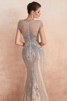 Load image into Gallery viewer, Sparkly Black Mermaid Beaded Black Long Evening Dress with Keyhole