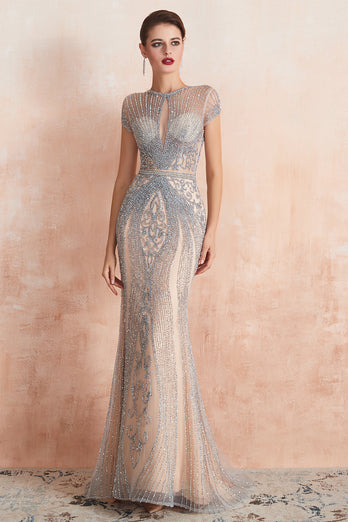 Sparkly Mermaid Beaded Keyhole Black Long Evening Dress