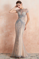 Load image into Gallery viewer, Sparkly Black Mermaid Beaded Black Long Evening Dress with Keyhole
